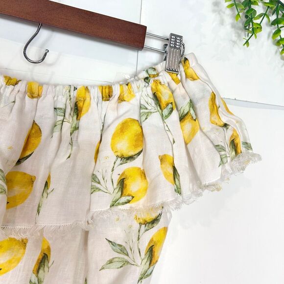 Palo Borracho Crop Top Womens Small Yellow White Lemon Linen Off the Shoulder - Picture 13 of 14